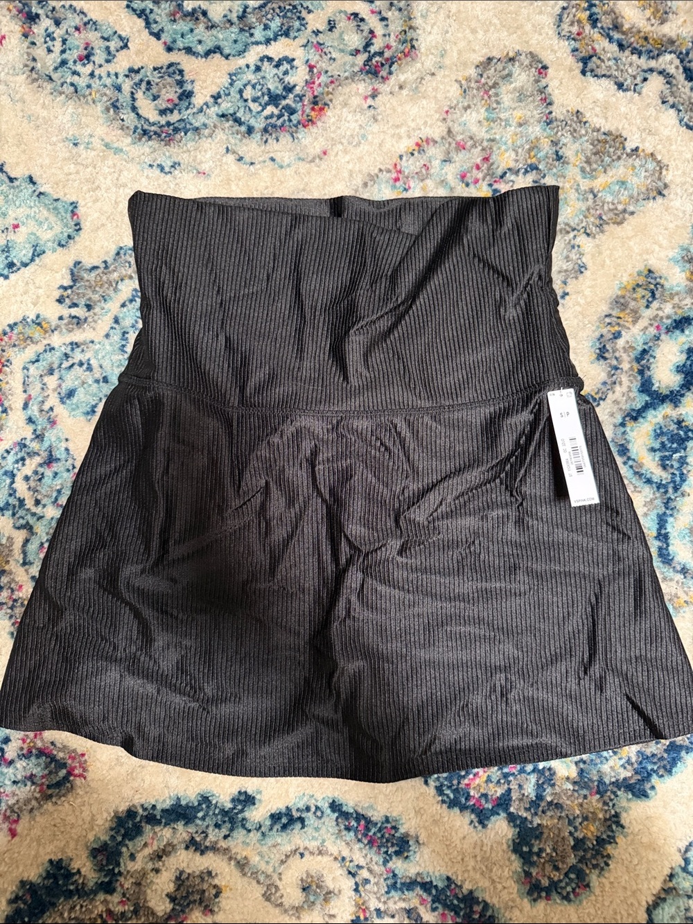 NWT PINK Victoria's Secret Black Ribbed  Swim Skirt- small